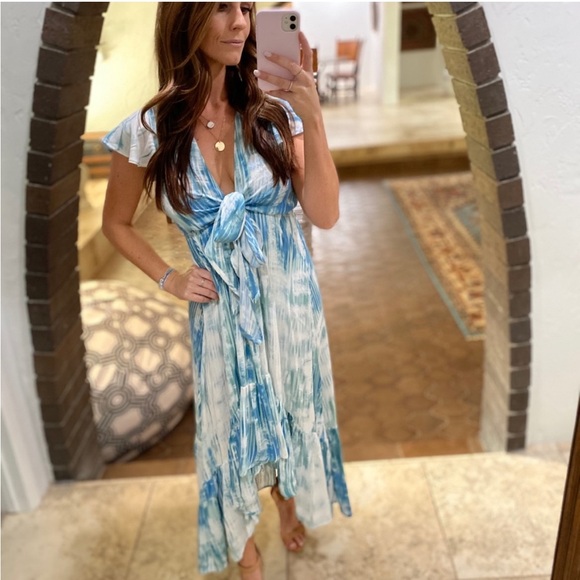 Vici Blue and White Maxi Plunge Sundress - Picture 7 of 11